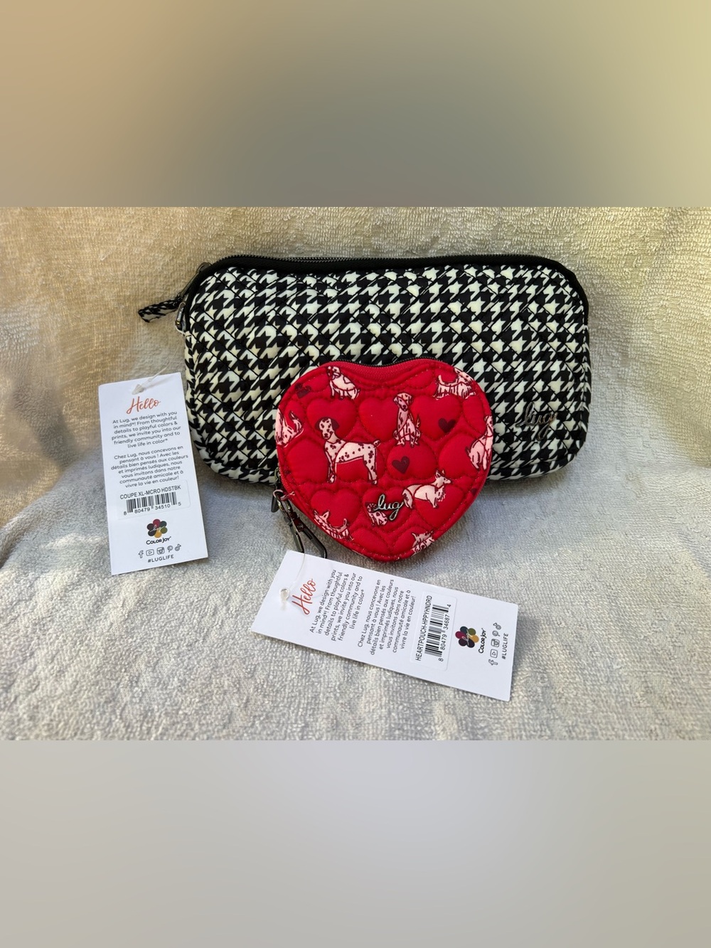 lug Coupe XL in Houndstooth & Heart Pouch in Happy Hounds